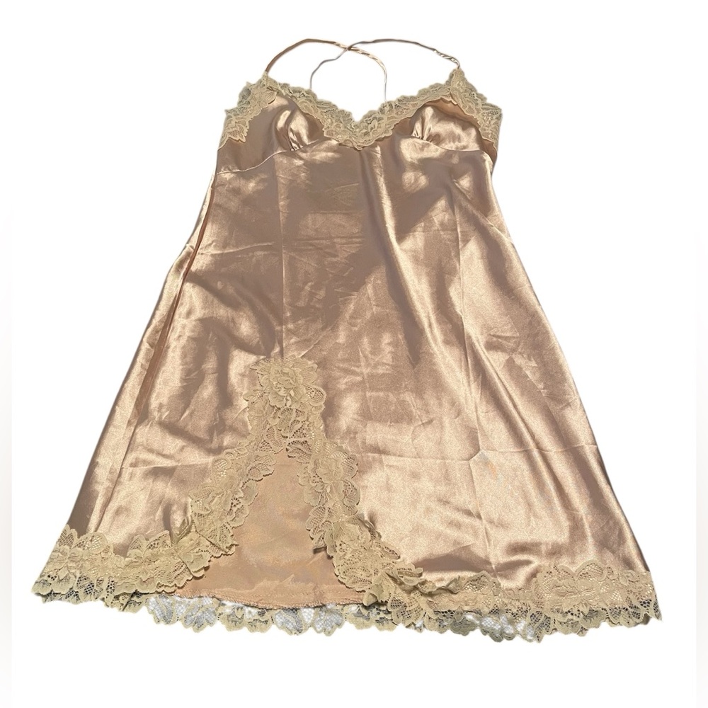 Satin Chemise - Baby Doll - Slip Dress - Fairy - Lace - Coquette - Champagne - S